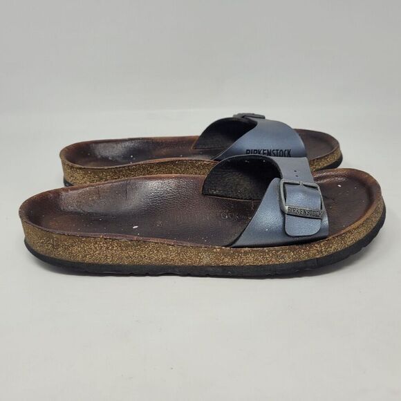 Birkenstock Sandals Womens Metallic Black EU 39 US 8 Madrid Birko-Flor - Picture 2 of 11